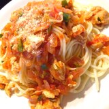 余り物だけ！太めそうめんでトマトミートソースパスタ